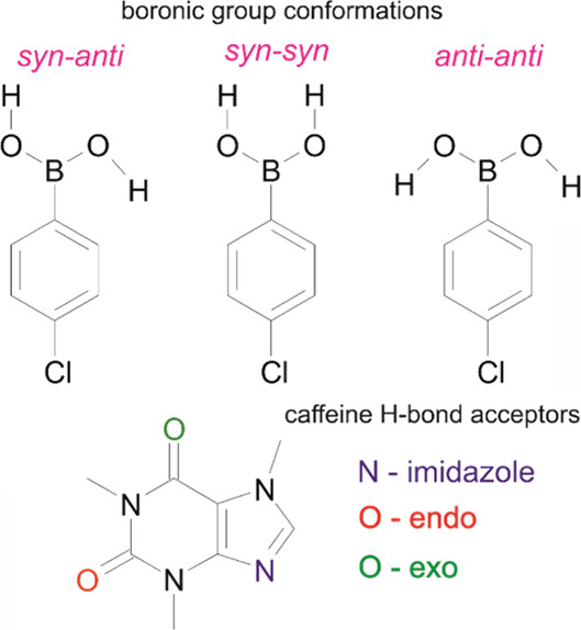 2D schemes of 4-chlorophenylboronic acid and caffeine.