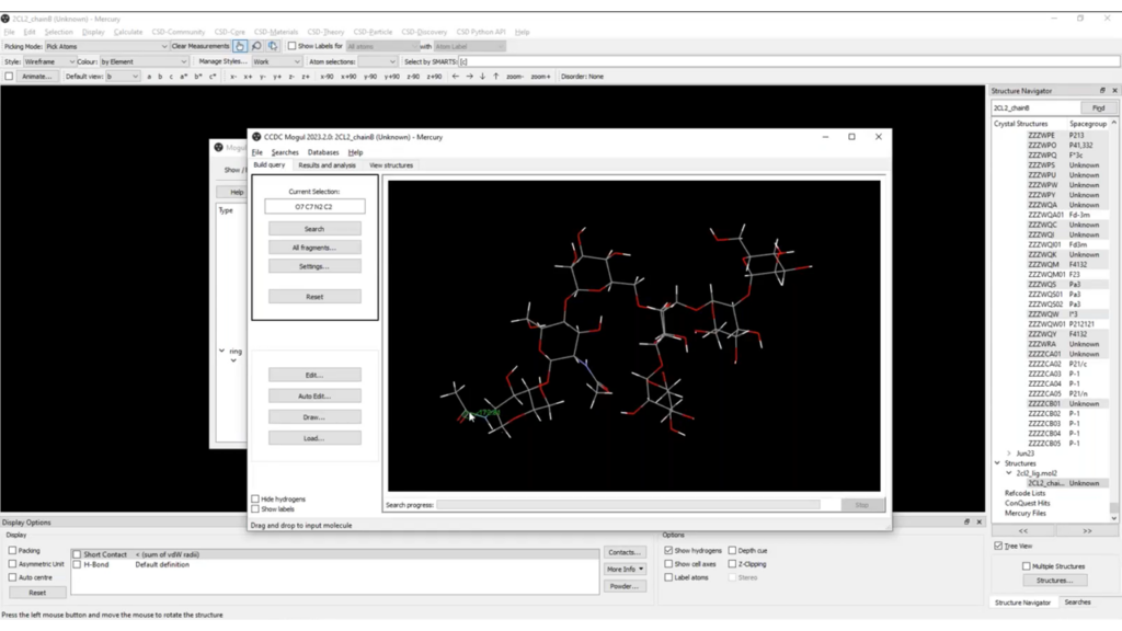 A screenshot of the results of the Mogul analysis showing the selected unusual torsion in the structure.