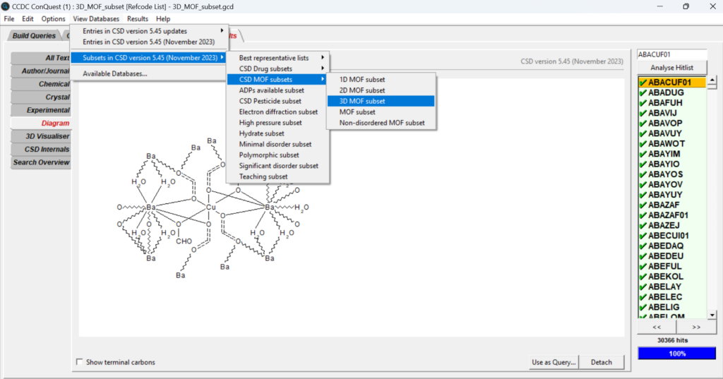 Screenshot of the ConQuest platform showing dropdowns containing subsets.